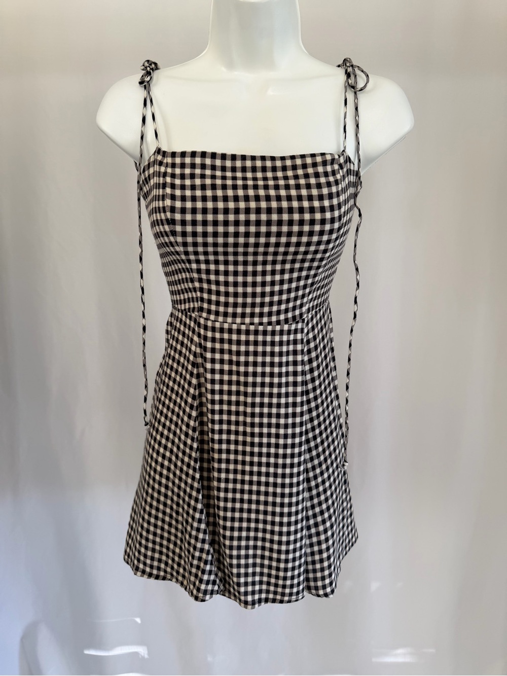 Reformation Gingham Plaid Black and White Tie-Strap Mini Dress Size 0